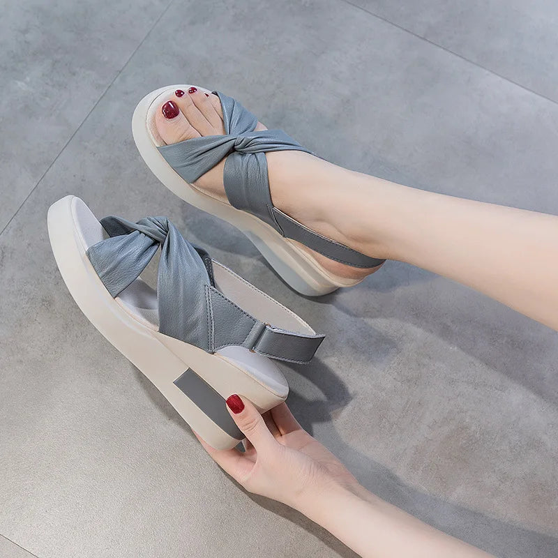 Aurora Echt Lederen Sleehakken Sandalen