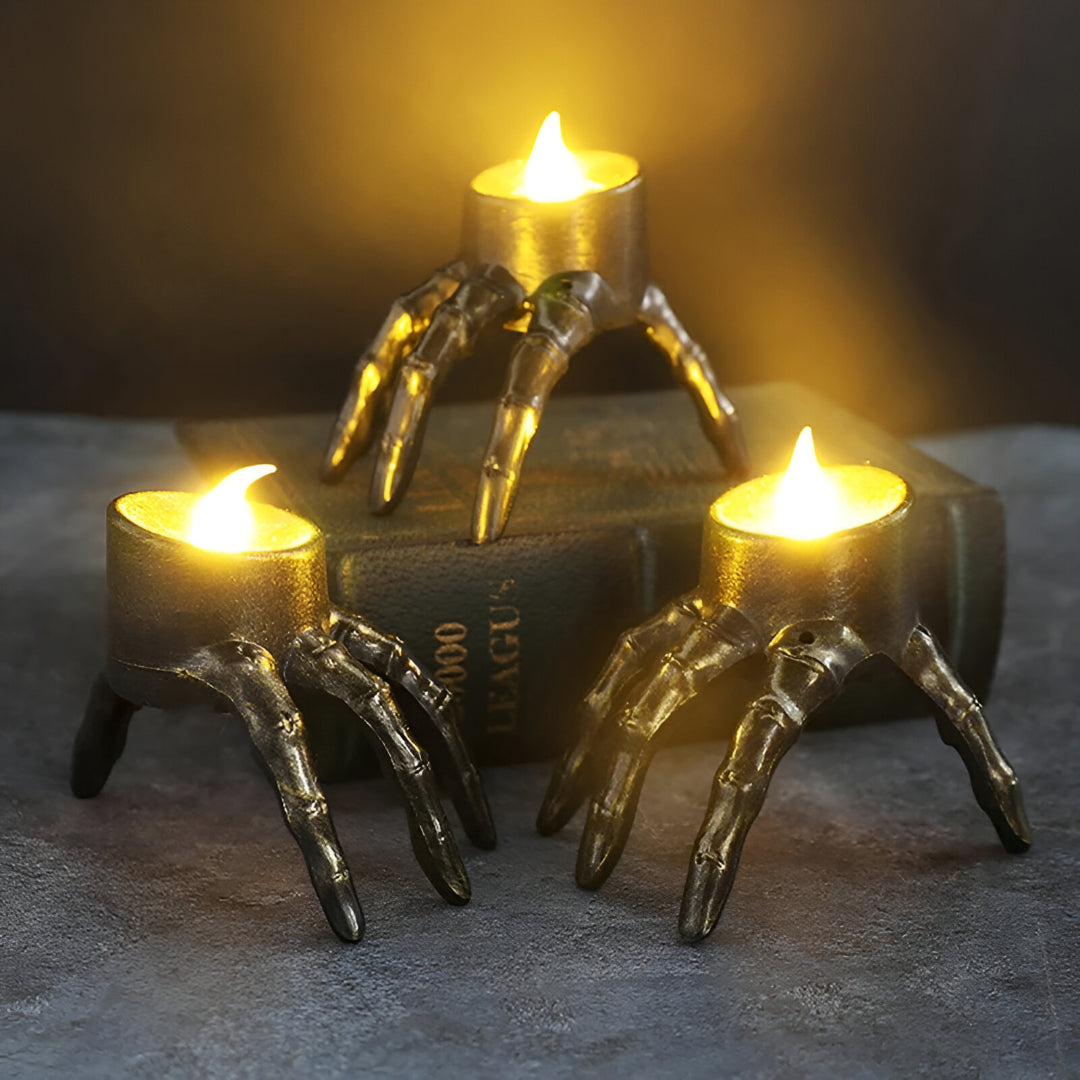 Griezelige LED Kaars in Skelett Handvorm