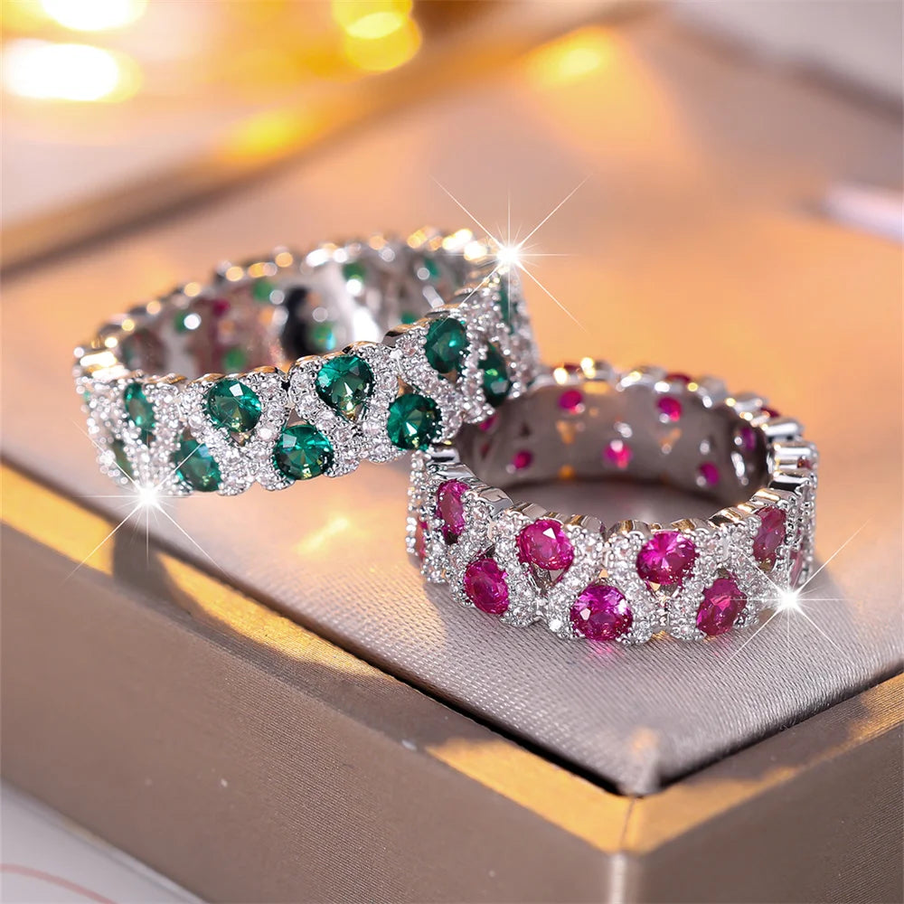 BrillanteBloesem Green Crystal Engagement and Wedding Rings Set