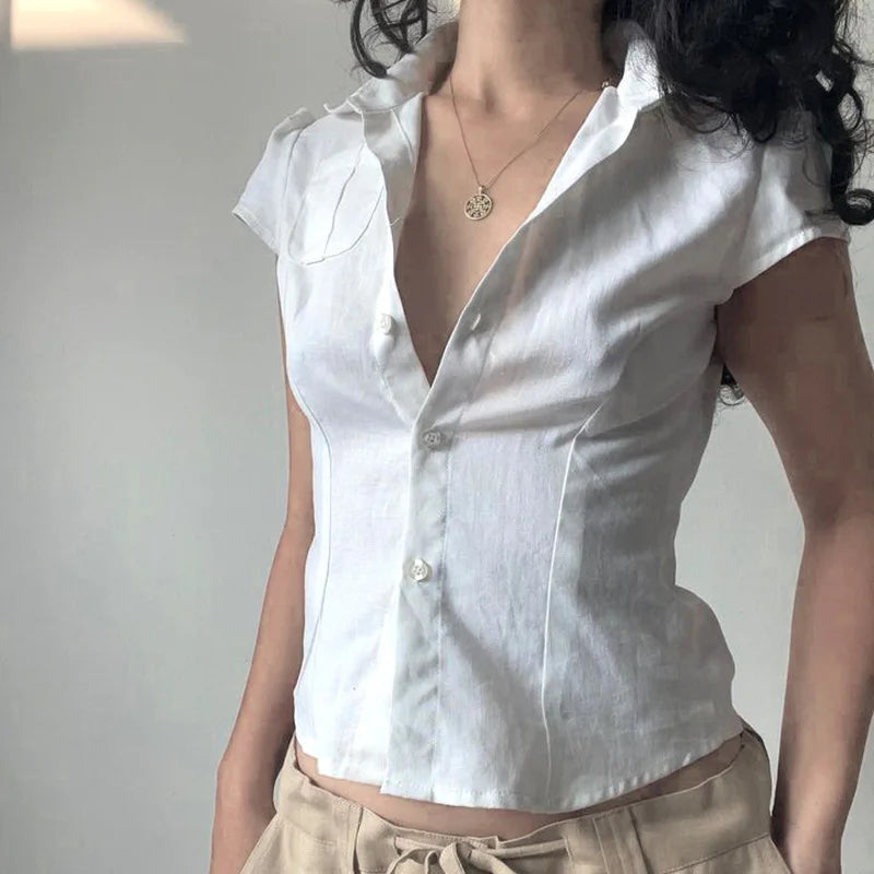 ZomerZucht White Button Blouse with Pockets