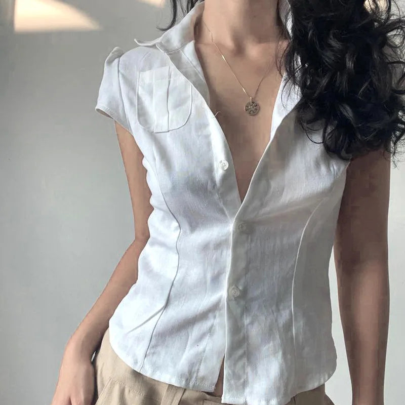 ZomerZucht White Button Blouse with Pockets