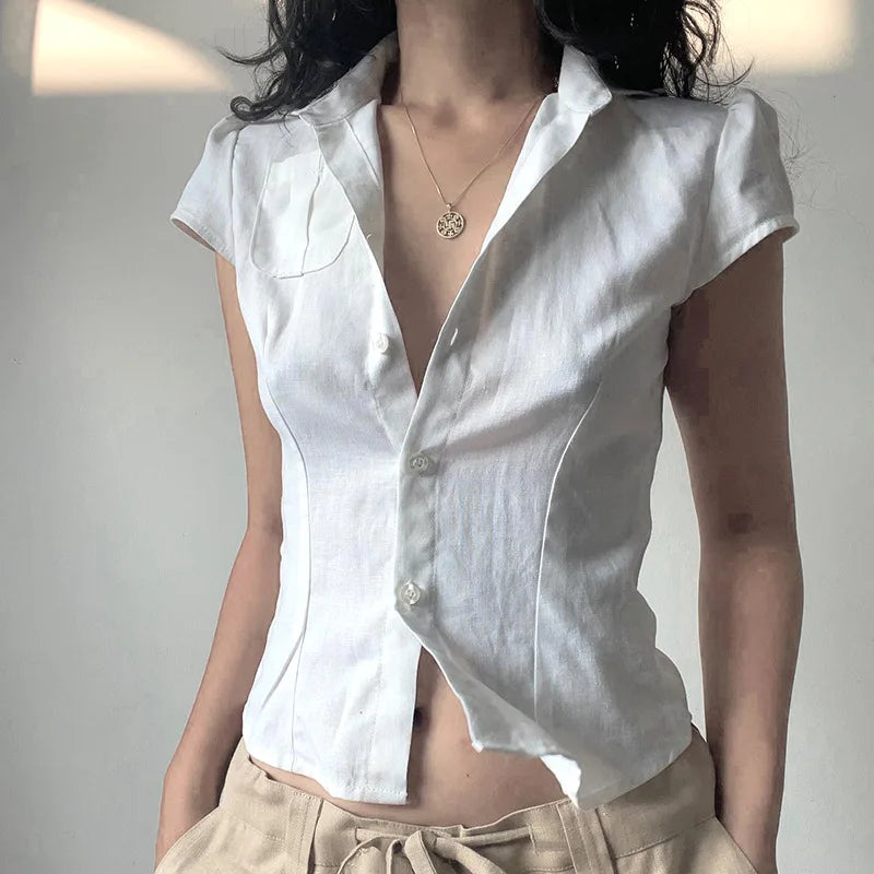 ZomerZucht White Button Blouse with Pockets