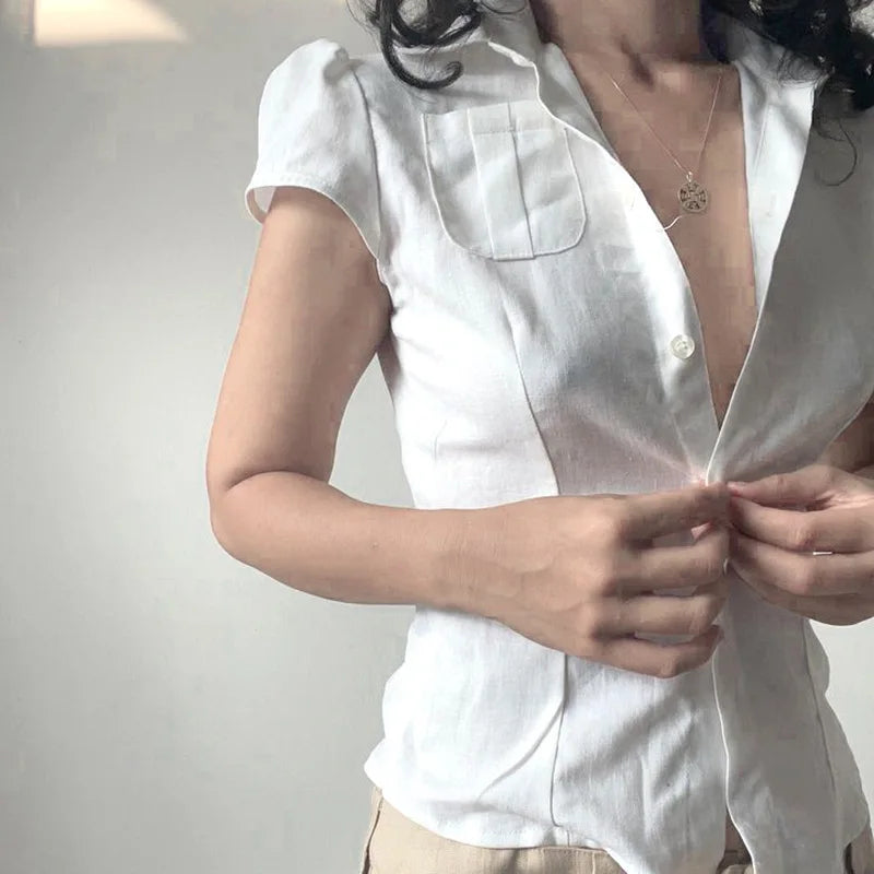 ZomerZucht White Button Blouse with Pockets