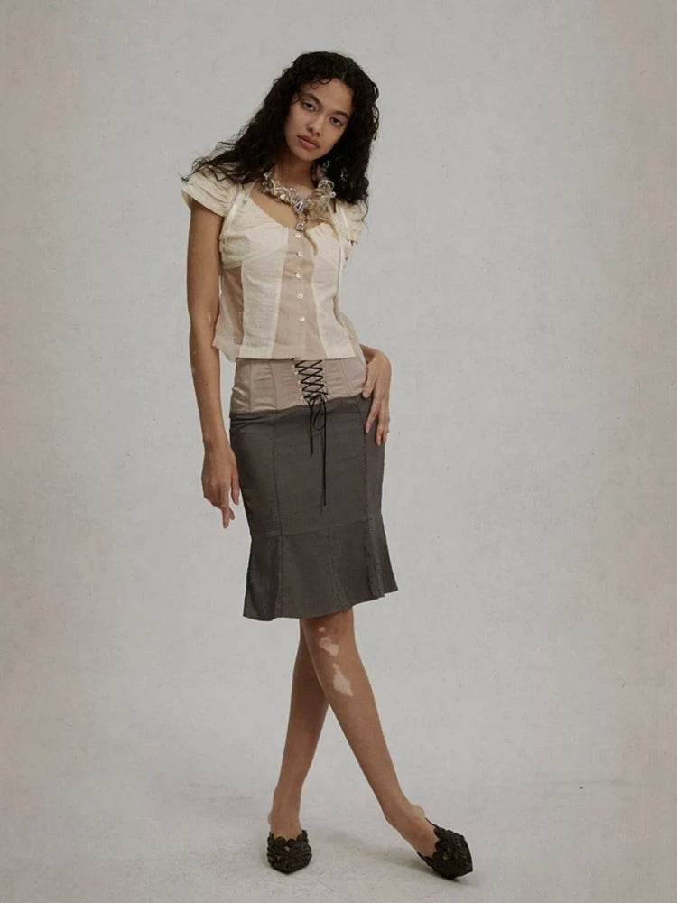 Luna Vintage Chic Mesh V-hals Shirt