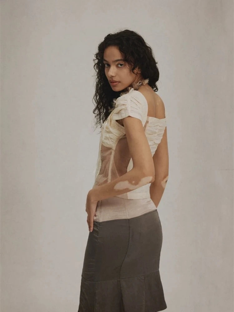 Luna Vintage Chic Mesh V-hals Shirt