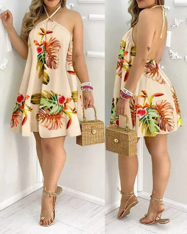 Summer Breeze Fashion Tropical Halter Neck Dress