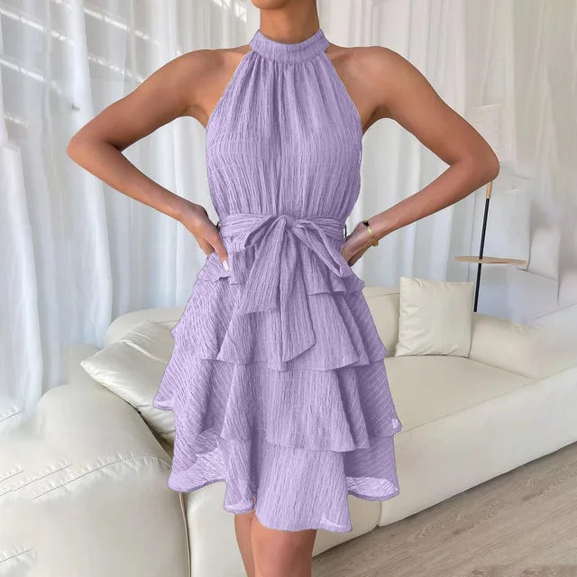 Sleeveless Summer Dress with Leaf Hem by Belleza Moda