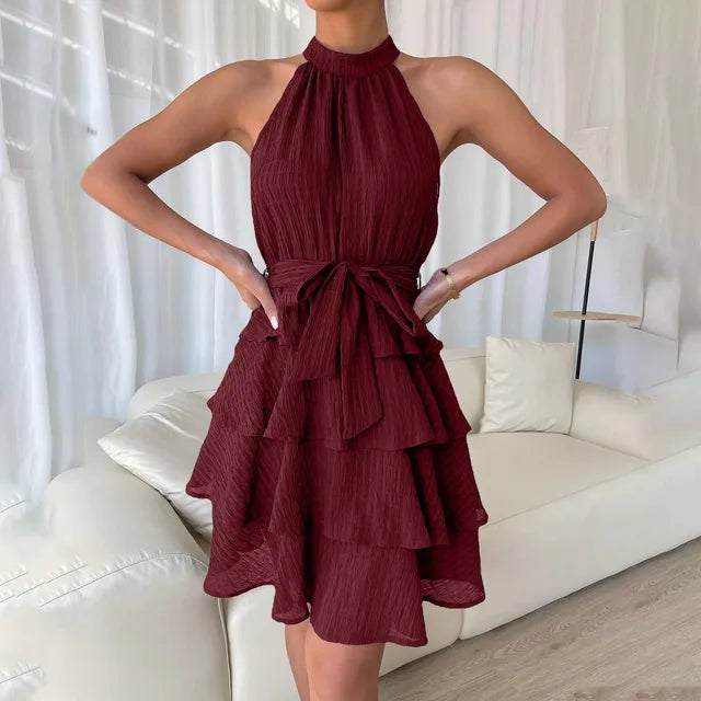 Sleeveless Summer Dress with Leaf Hem by Belleza Moda