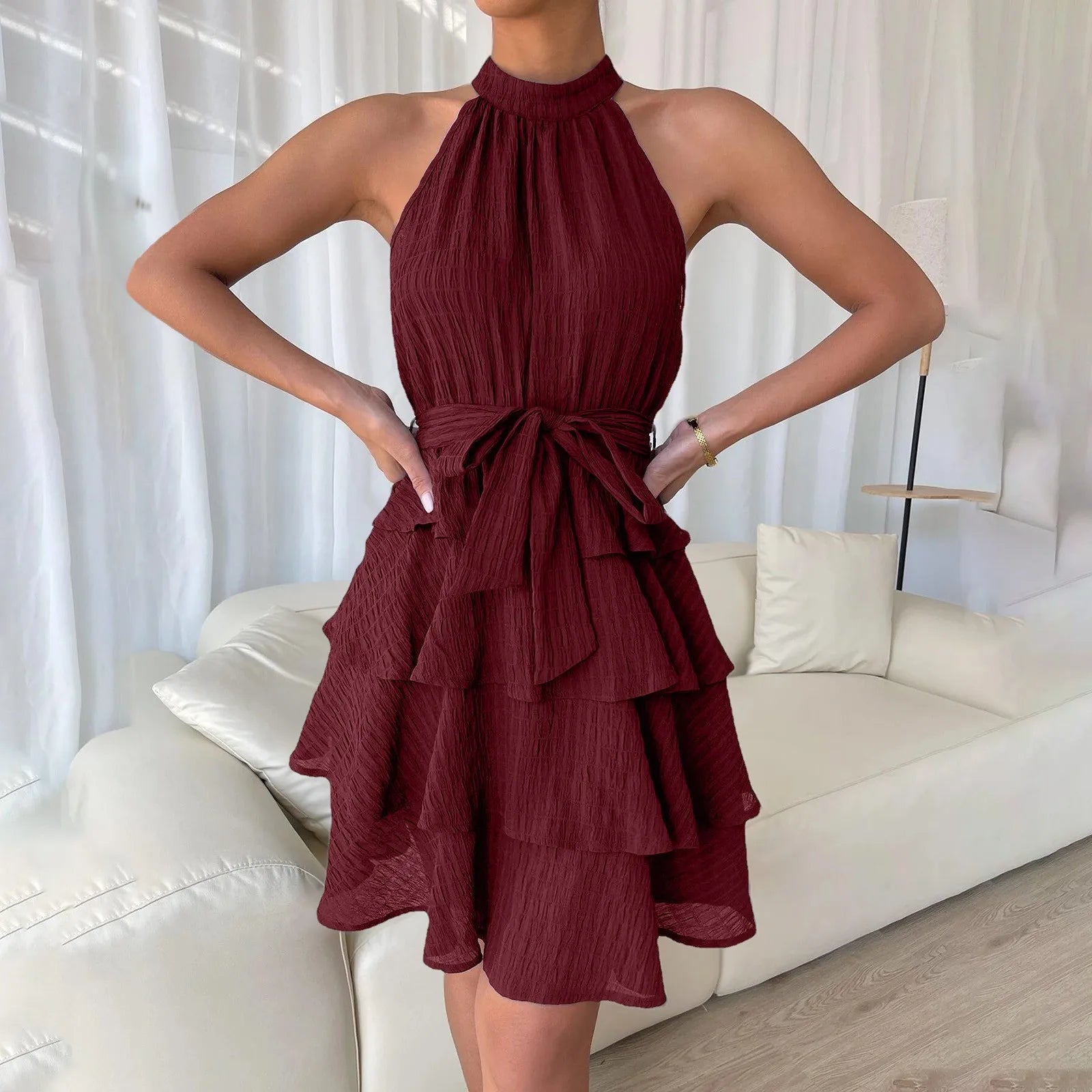 Sleeveless Summer Dress with Leaf Hem by Belleza Moda
