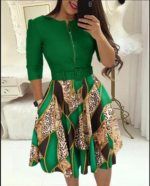 Herfst Elegante Print Feestjurk - Stijlvol en Verleidelijk