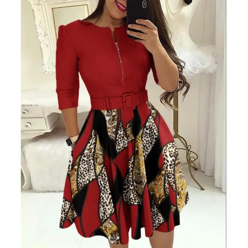 Herfst Elegante Print Feestjurk - Stijlvol en Verleidelijk