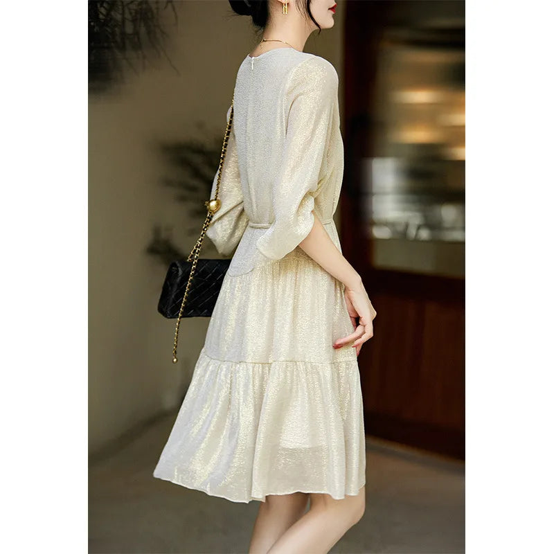 Silk Shine Luxury Silk Pleated Dress for Women