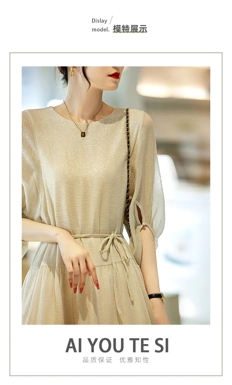 Silk Shine Luxury Silk Pleated Dress for Women