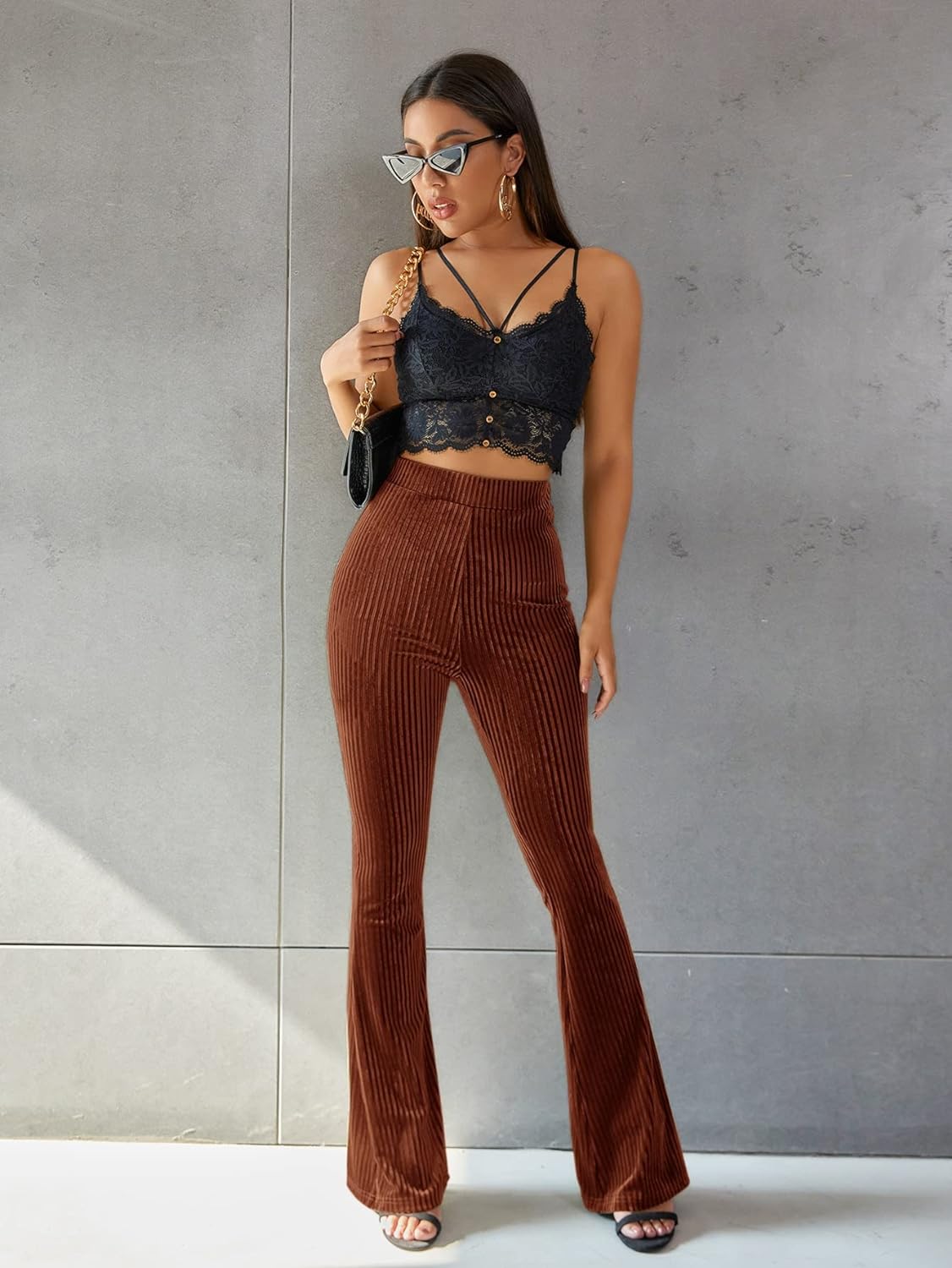 Lorena | Dames Hoge Taille Flared Corduroy Broek | Groen