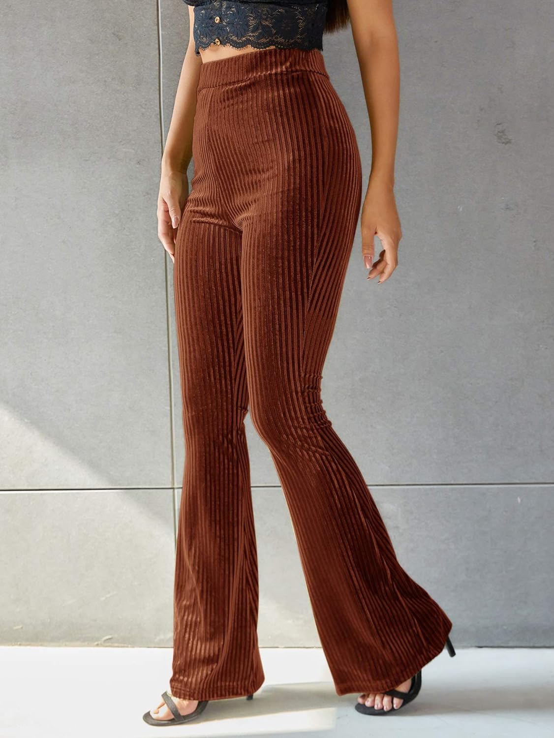 Lorena | Dames Hoge Taille Flared Corduroy Broek | Groen