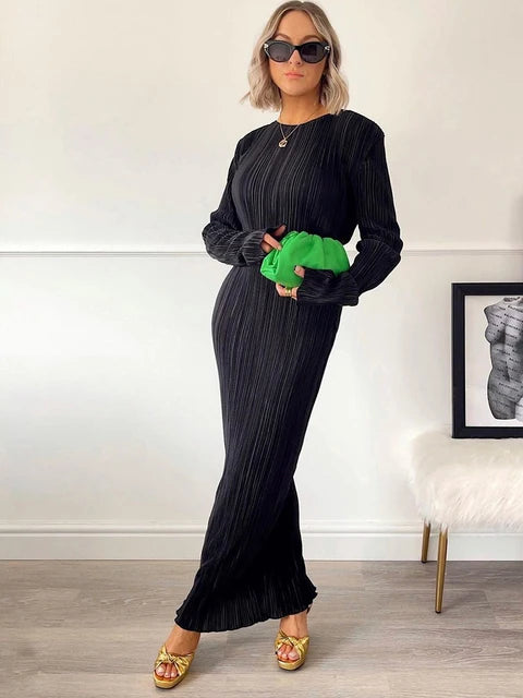 Hugcitar Elegante Geribbelde Maxi Prom Jurk