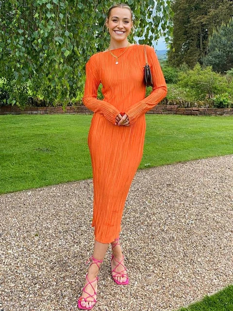 Hugcitar Elegante Geribbelde Maxi Prom Jurk