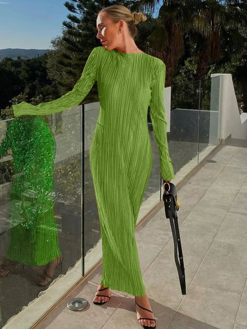 Hugcitar Elegante Geribbelde Maxi Prom Jurk