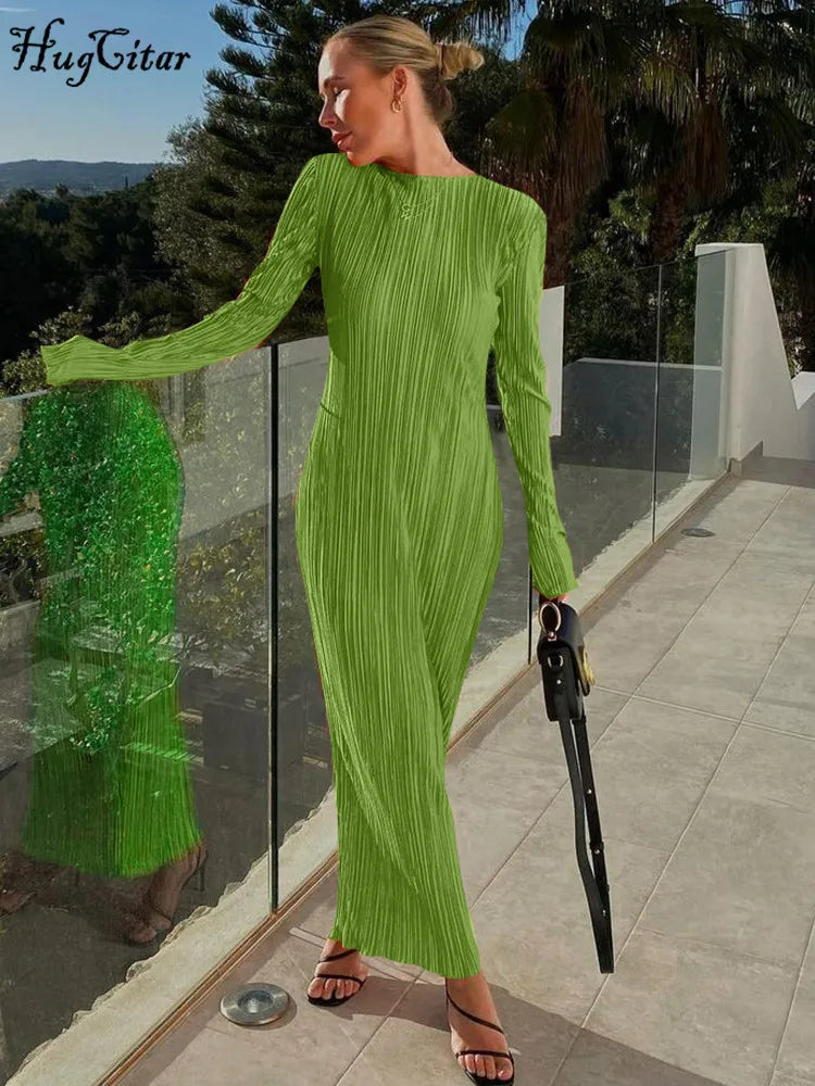 Hugcitar Elegante Geribbelde Maxi Prom Jurk