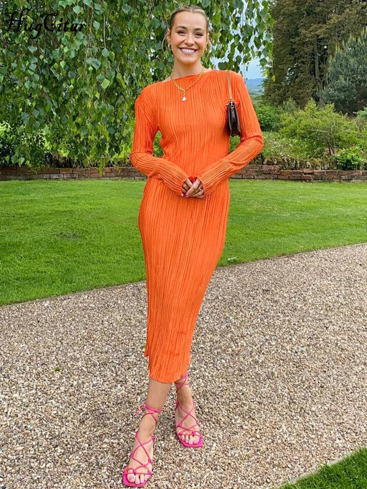 Hugcitar Elegante Geribbelde Maxi Prom Jurk