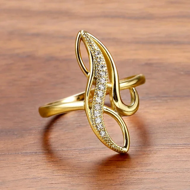 Huitan Hyperbolic Marquise Shaped Gold Color Rings