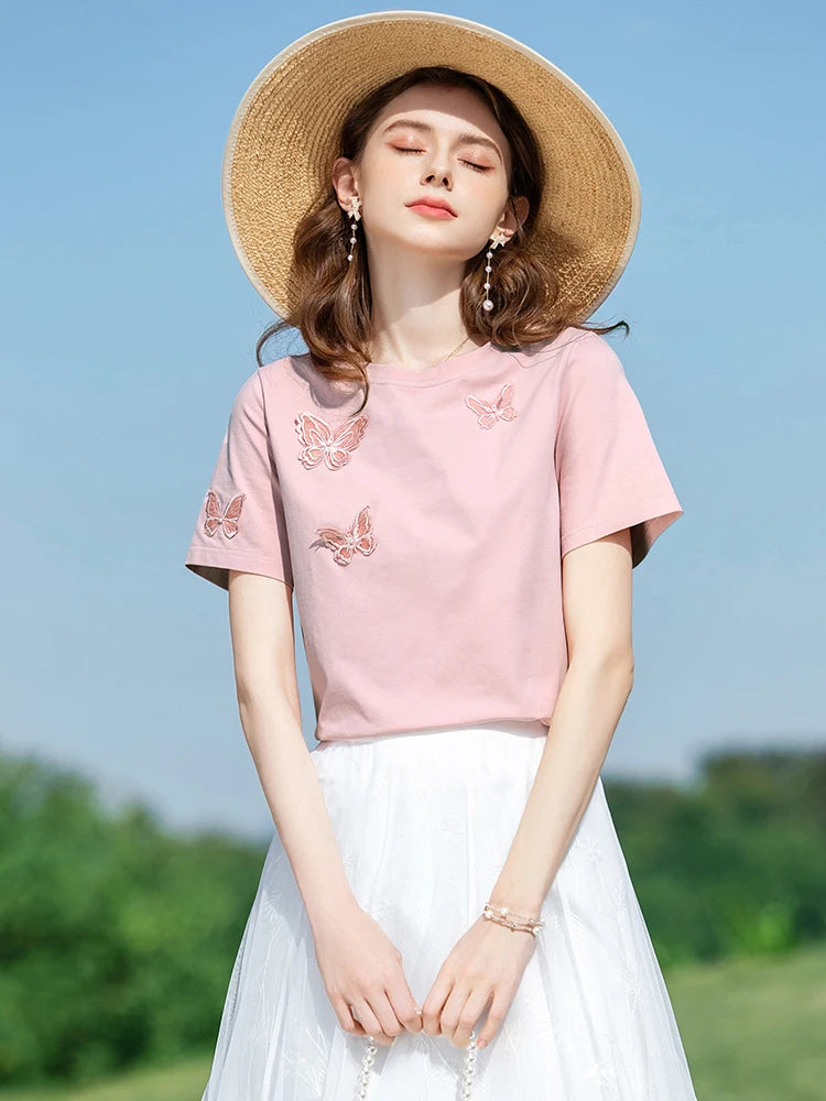 Zomer T-shirt 'Free Spirit' met Vlinderprint voor Vrouwen
