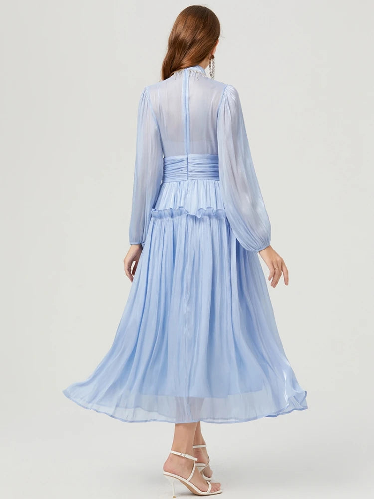 Zomergala Luxe Glanzende Diamanten Kettingkwastjes Geplooide Promjurk