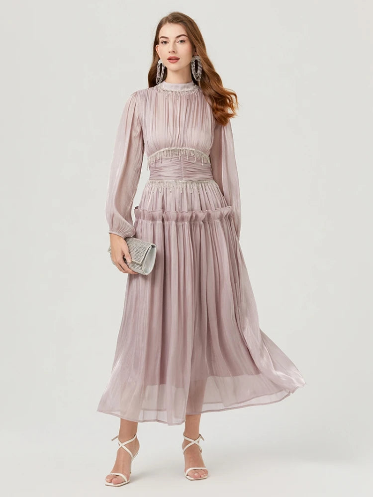 Zomergala Luxe Glanzende Diamanten Kettingkwastjes Geplooide Promjurk