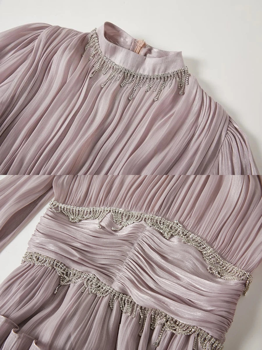Zomergala Luxe Glanzende Diamanten Kettingkwastjes Geplooide Promjurk