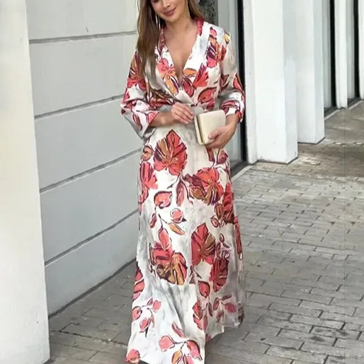Zoe Elegance V-Hals Bloemenprint Maxi Jurk