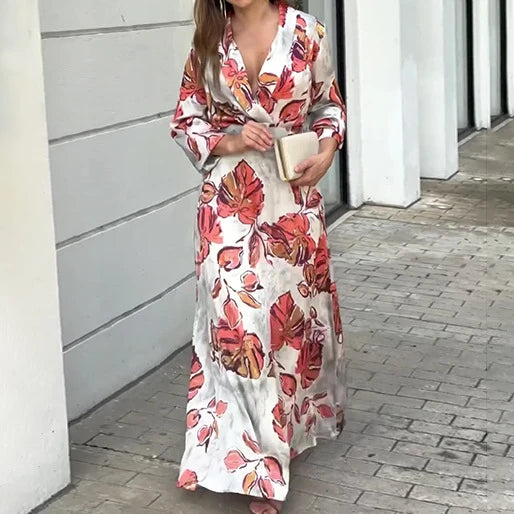 Zoe Elegance V-Hals Bloemenprint Maxi Jurk