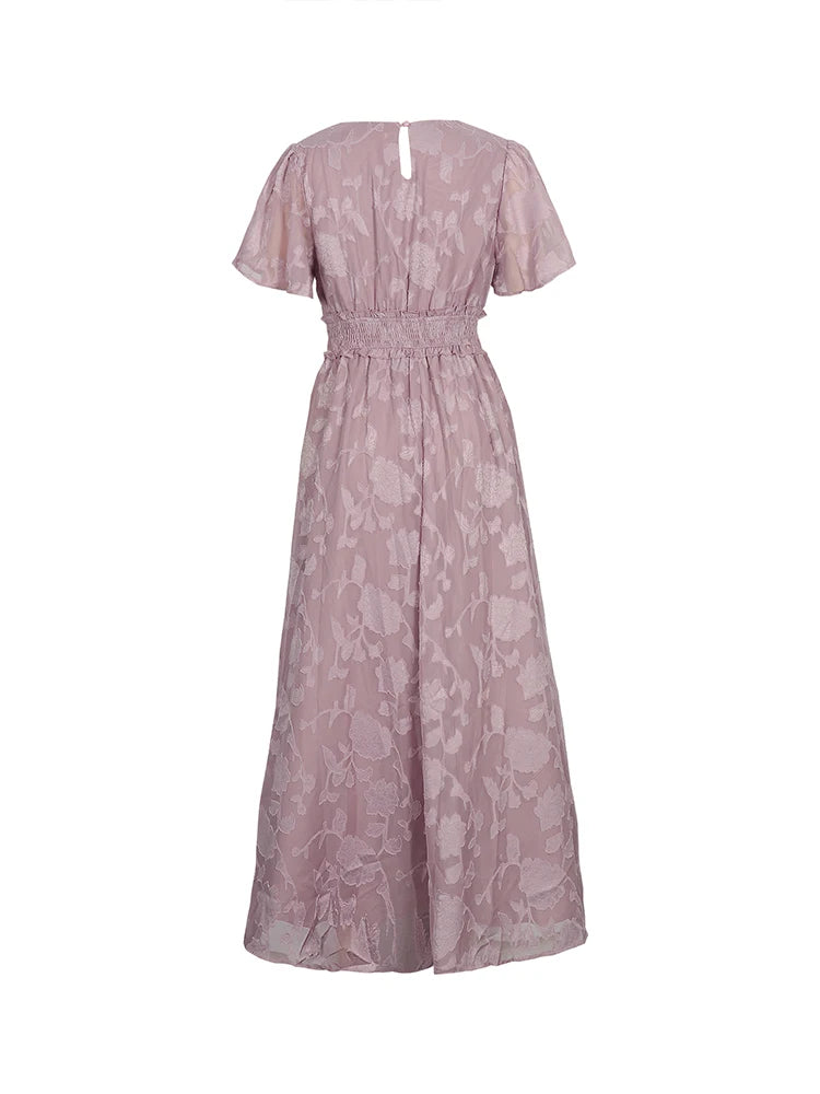Women's dresses 2024 - V-neck, high waist, striped long dress with jacquard pattern