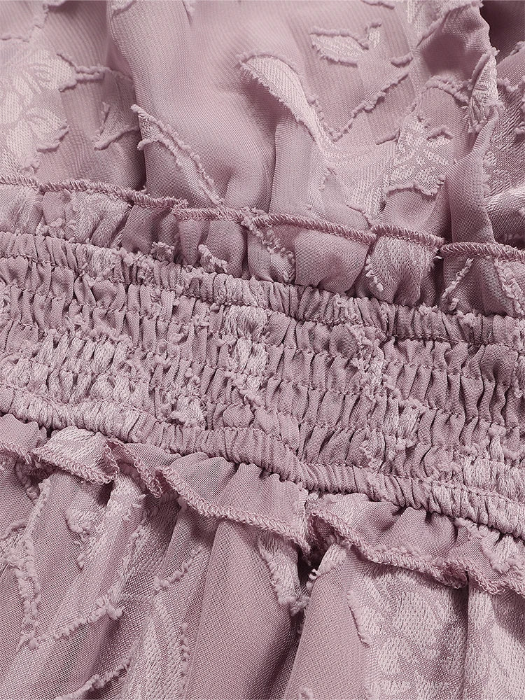 Damesjurken 2024 - V-hals, hoge taille, gestreepte langejurk met jacquardmotief