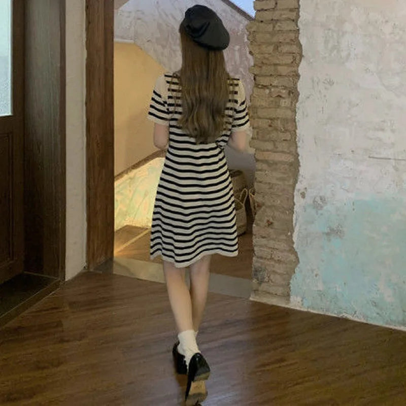 ChicAllure Striped Knit Dress with Collar