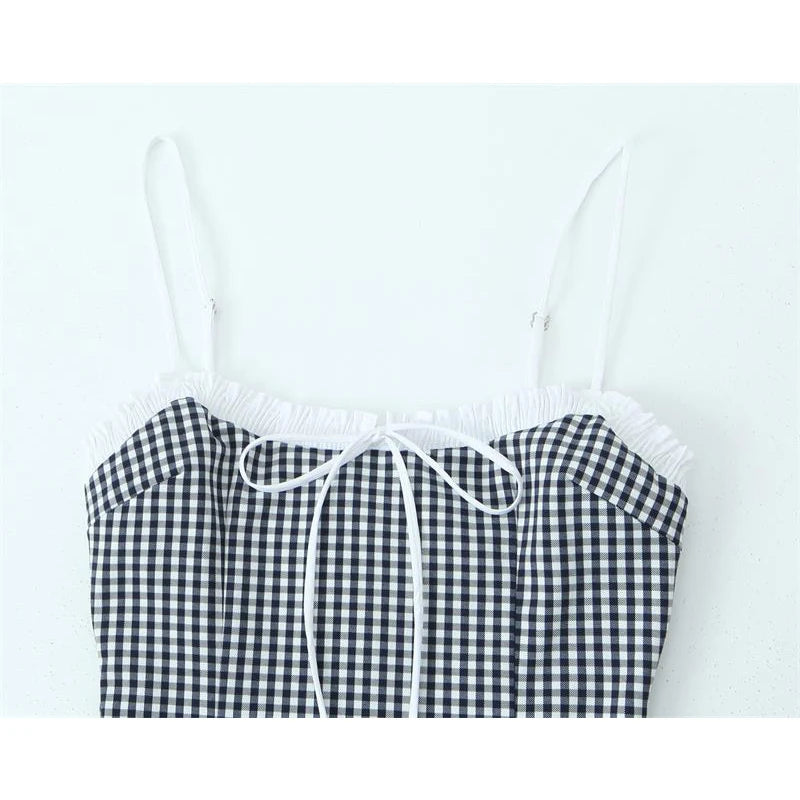 Bezaubernde sommerliche Eleganz: Das "Zonnestraal" karierte Tube-Top-Sling-Minikleid