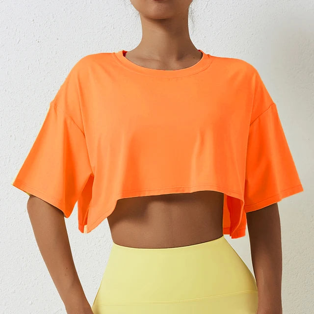 FitFemme Women's Short Sleeve Crop Top