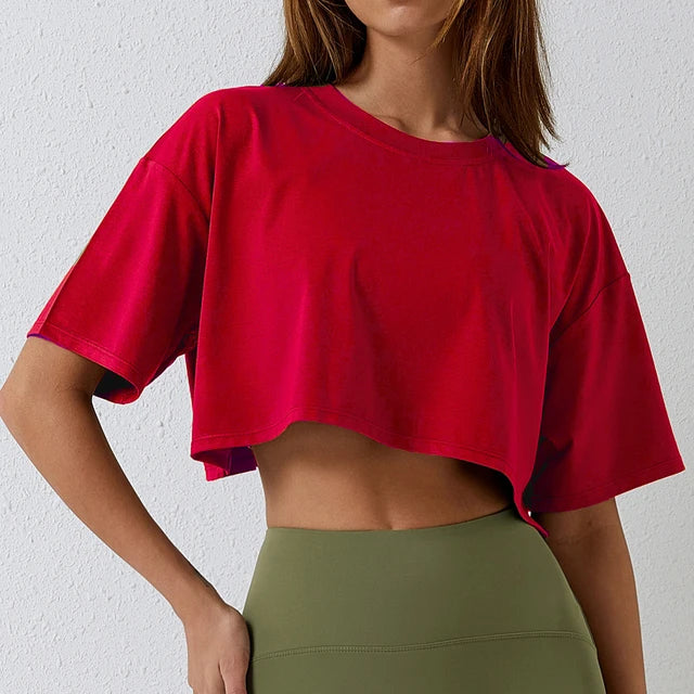 FitFemme Women's Short Sleeve Crop Top