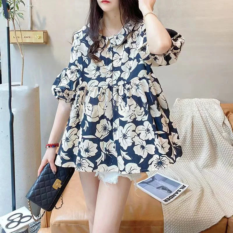 Zomerse Linnen Korte Mouw Bloushirt
