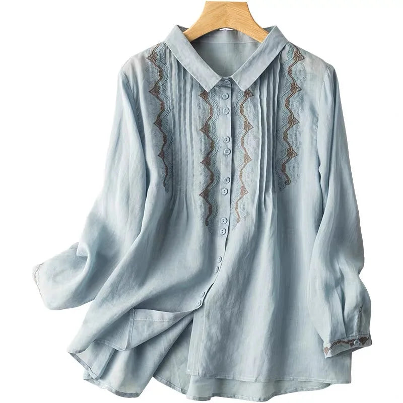 Vintage Katoen-linnen Blouse met Borduurwerk voor Dames