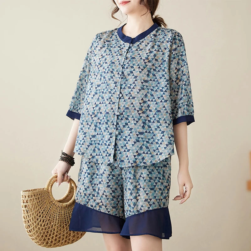 Veluna Zomerse Katoenen Linnen Shorts Set