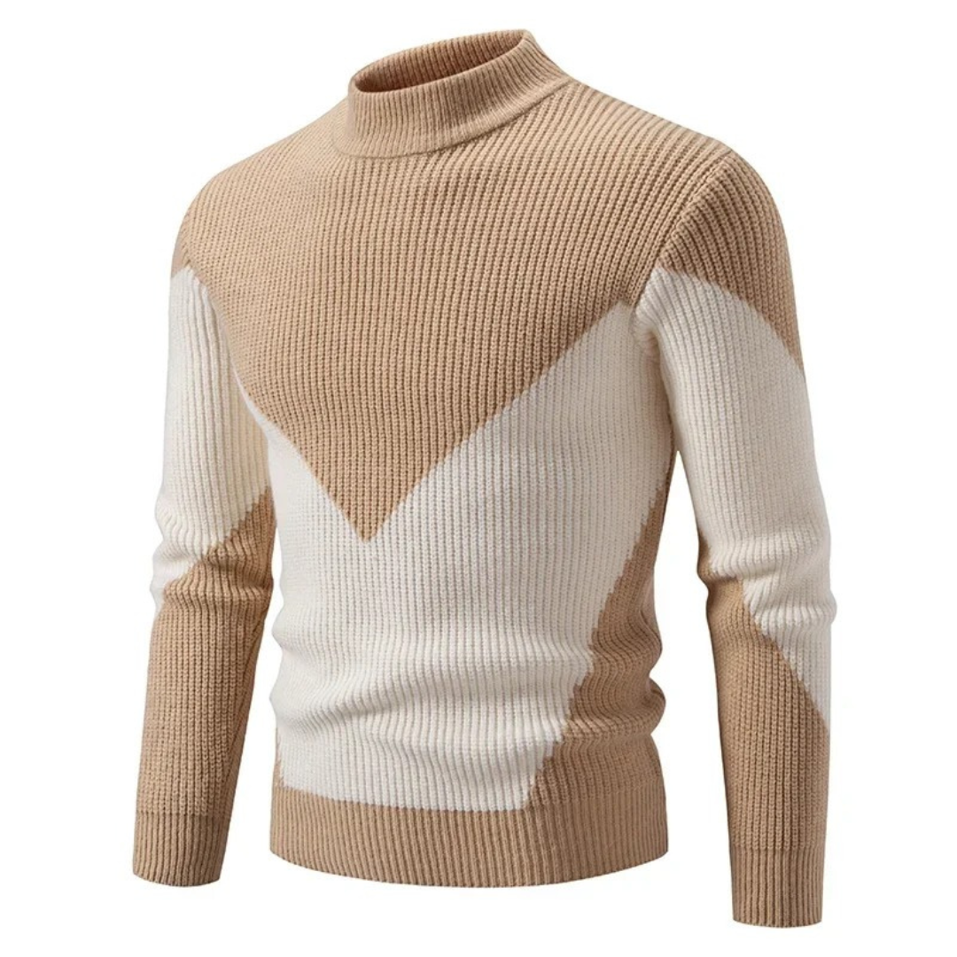 Keenex veelzijdige trui in beige en wit, met een geometrisch v-vormig patroon voor een stijlvolle en moderne uitstraling.
