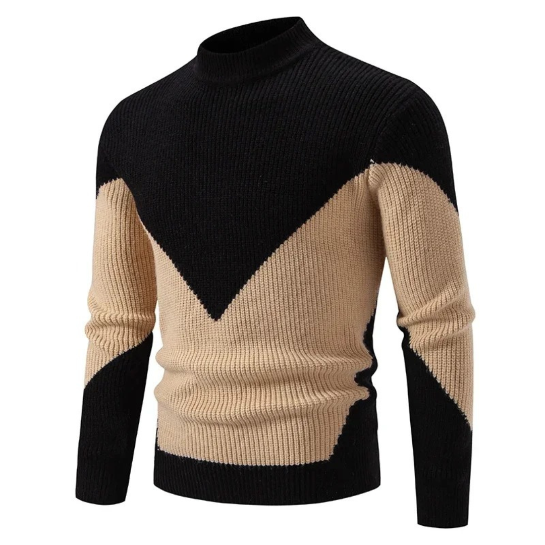 Keenex veelzijdige trui in zwart en beige met een geometrisch v-vormig patroon, ideaal voor een moderne en stijlvolle look.