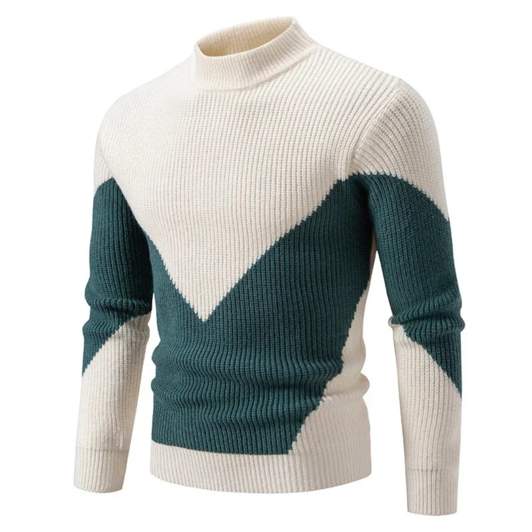 Keenex veelzijdige trui in ivoor en groen, met een geometrisch v-vormig patroon, ideaal voor een moderne, elegante uitstraling.
