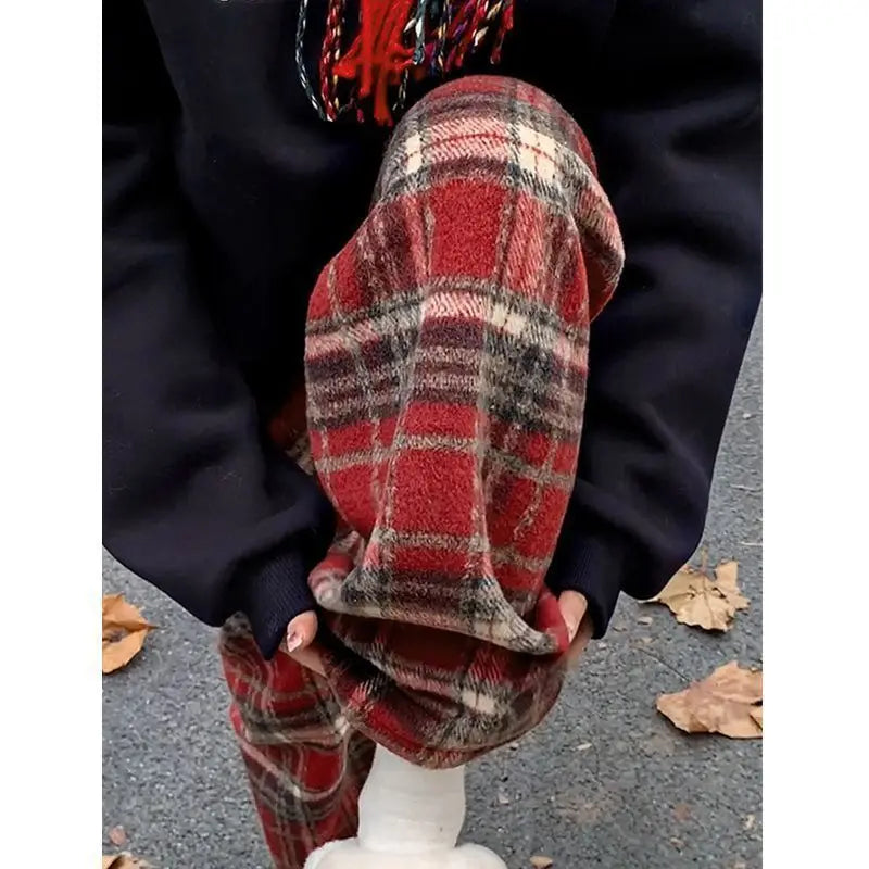 Fashionista Trends Kleurblok Geruite Broek met Hoge Taille