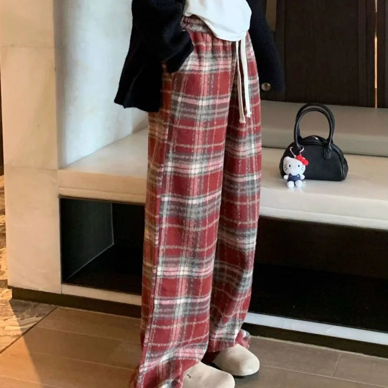 Fashionista Trends Kleurblok Geruite Broek met Hoge Taille