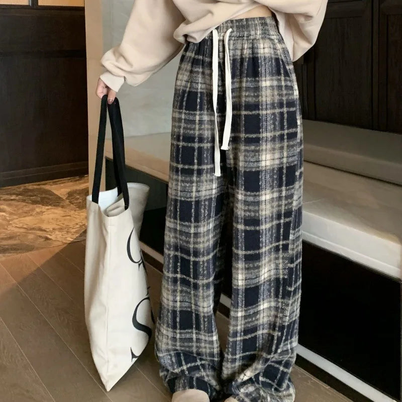 Fashionista Trends Kleurblok Geruite Broek met Hoge Taille