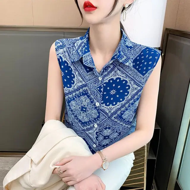 Blusa de verano con cuello polo y temperamento para mujer elegante