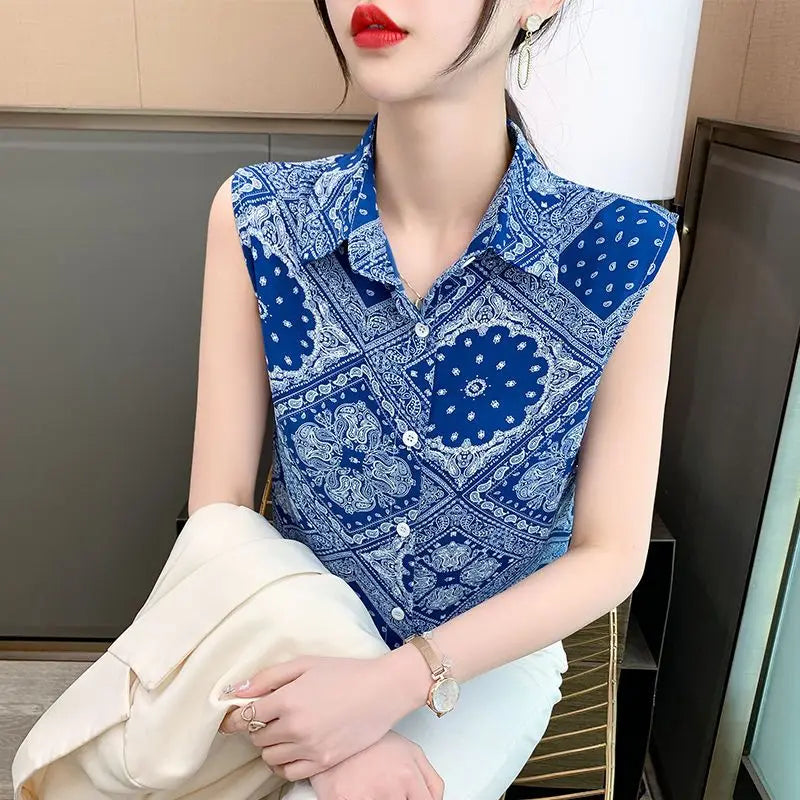 Blusa de verano con cuello polo y temperamento para mujer elegante