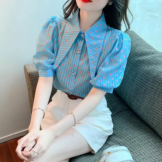 Blouse à pois et imprimé rayé pour femmes