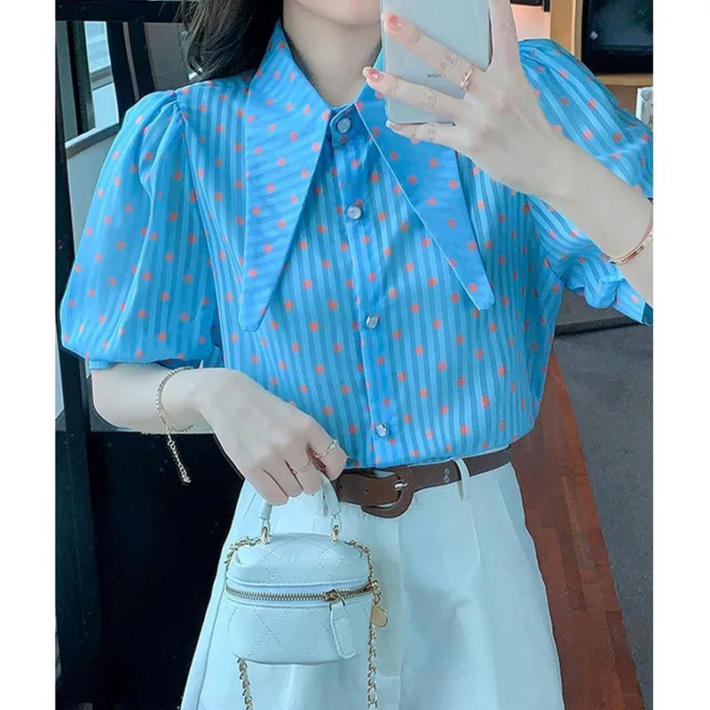 Polka Dot Gestreifte Print Bluse von ZomerStijl.